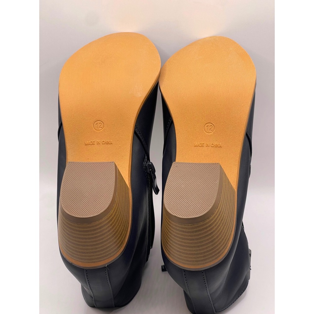 Journee Collection Rebel Navy Blue Ankle Boots Block Heel Side Zip Womens 12 - Picture 3 of 7